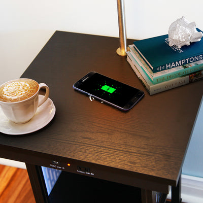 Brightech Madison Nightstand Side Table with Lamp and Wireless Charging Station