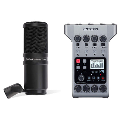Zoom PodTrak P4 4 Track Digital Audio Recorder and ZDM-1 Dynamic Microphone